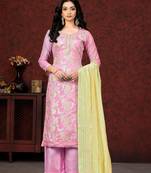 PinkWoven Jacquard DesignerBanarasi SilkSemistichedLong Length KameezPlazzoparty wear salwarsuit