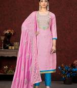 PinkEmbroidery WorkGlass CottonSemistichedLong Length KameezPantparty wear salwarsuit