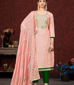 PeachEmbroidery WorkGlass CottonSemistichedLong Length KameezPantparty wear salwarsuit