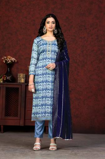 BluePrinted,Hand WorkModal SilkSemistichedLong Length KameezPantparty wear salwarsuit
