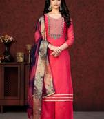 GajriEmbroidery Work,Woven DupattaModal ChanderiSemistichedLong Length KameezPlazzoparty wear salwarsuit
