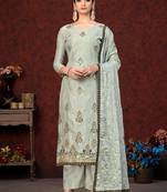 GreyEmbroidery,Hand WorkModal ChanderiSemistichedLong Length KameezPlazzoparty wear salwarsuit