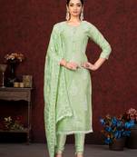 PistaEmbroidery,Hand WorkModal ChanderiSemistichedLong Length KameezPantparty wear salwarsuit