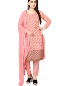 PinkDesigner Embroidery WorkChanderi CottonSemistichedLong Length KameezPantparty wear salwarsuit