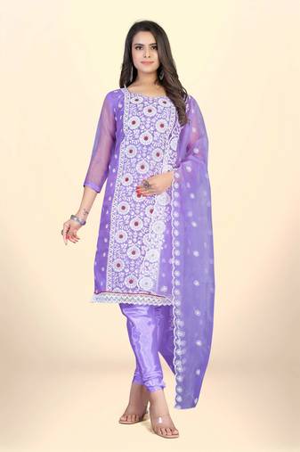 PurpleDesigner Embroidery WorkOrganzaSemistichedLong Length KameezPantparty wear salwarsuit
