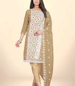 BeigeDesigner Embroidery WorkOrganzaSemistichedLong Length KameezPantparty wear salwarsuit