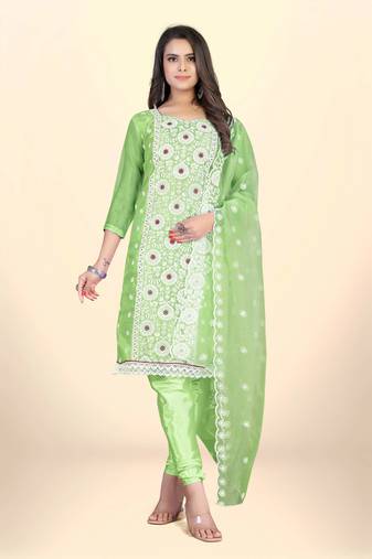 GreenDesigner Embroidery WorkOrganzaSemistichedLong Length KameezPantparty wear salwarsuit