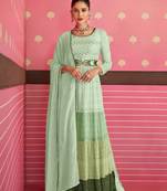 GreenHeavy Thread,Sequance Embroidery WorkGeorgetteSemistichedLong Length KameezPantparty wear salwarsuit