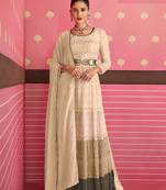 BeigeHeavy Thread,Sequance Embroidery WorkGeorgetteSemistichedLong Length KameezPantparty wear salwarsuit