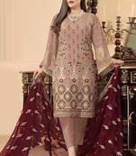 PeachDesigner Embroidery WorkFaux GeorgetteSemistichedLong Length KameezPantparty wear salwarsuit