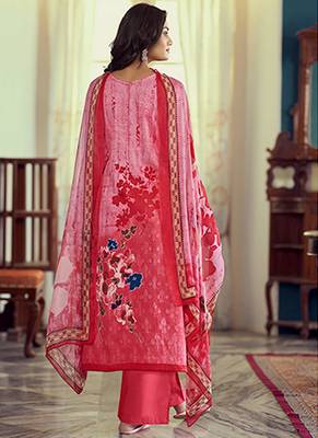 PinkDesigner Printed,Embroidery WorkAirjet Jaam SatinSemistichedLong Length KameezPantparty wear salwarsuit 2