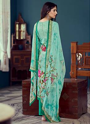 Sea GreenDesigner Printed,Embroidery WorkAirjet Jaam SatinSemistichedLong Length KameezPantparty wear salwarsuit 2