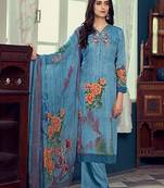 BlueDesigner Printed,Embroidery WorkAirjet Jaam SatinSemistichedLong Length KameezPantparty wear salwarsuit