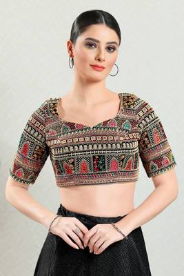 Salwar Studio Women's Multicolor Embroidered Saree Blouse 1