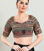 Salwar Studio Women's Multicolor Embroidered Saree Blouse