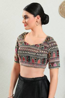 Salwar Studio Women's Multicolor Embroidered Saree Blouse 2