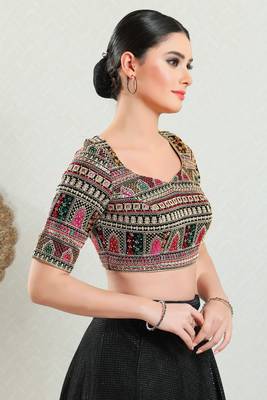 Salwar Studio Women's Multicolor Embroidered Saree Blouse 3