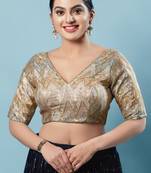 Salwar Studio Women's Gold Embellished Saree Blouse