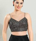 Salwar Studio Women's Black Embellished Saree Blouse