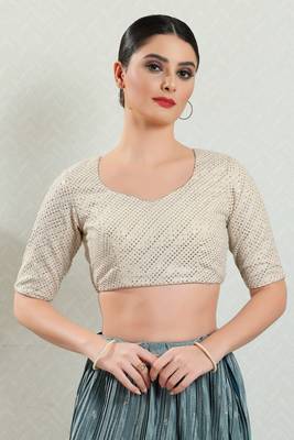 Salwar Studio Women's Cream Embellished Saree Blouse 1