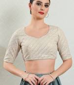 Salwar Studio Women's Cream Embellished Saree Blouse