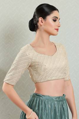 Salwar Studio Women's Cream Embellished Saree Blouse 3