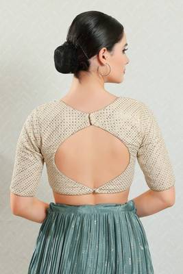 Salwar Studio Women's Cream Embellished Saree Blouse 4