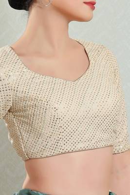 Salwar Studio Women's Cream Embellished Saree Blouse 5