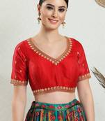 Salwar Studio Women's Red Embroidered Saree Blouse