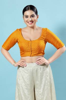 Salwar Studio Women's Mustard Checkered  Saree Blouse 1