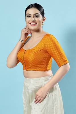 Salwar Studio Women's Mustard Checkered  Saree Blouse 2