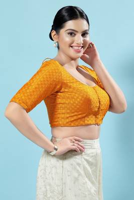 Salwar Studio Women's Mustard Checkered  Saree Blouse 3