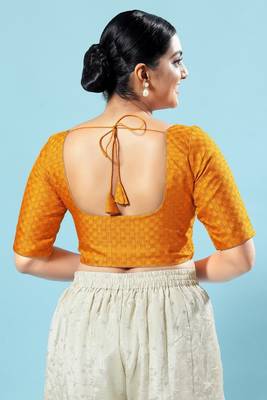 Salwar Studio Women's Mustard Checkered  Saree Blouse 4