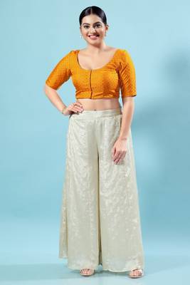 Salwar Studio Women's Mustard Checkered  Saree Blouse 6