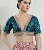 Salwar Studio Women's Teal Embroidered Saree Blouse