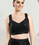 Salwar Studio Women's Black Embroidered Saree Blouse