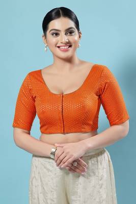 Salwar Studio Women's Orange Woven Design Saree Blouse 1