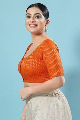 Salwar Studio Women's Orange Woven Design Saree Blouse 3