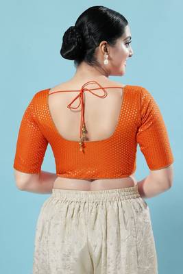 Salwar Studio Women's Orange Woven Design Saree Blouse 4