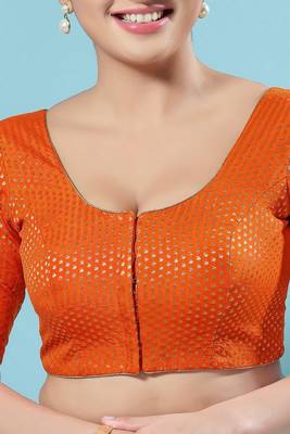 Salwar Studio Women's Orange Woven Design Saree Blouse 5