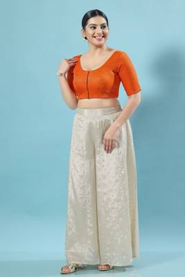 Salwar Studio Women's Orange Woven Design Saree Blouse 6