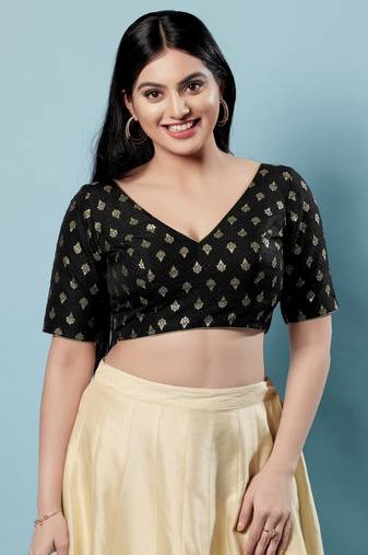 Salwar Studio Women's Black Woven Design Saree Blouse