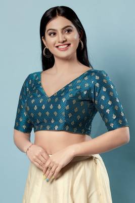 Salwar Studio Women's Teal Woven Design Saree Blouse 1