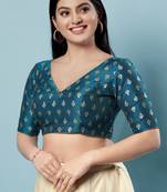 Salwar Studio Women's Teal Woven Design Saree Blouse