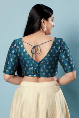 Salwar Studio Women's Teal Woven Design Saree Blouse 4