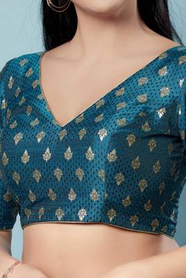 Salwar Studio Women's Teal Woven Design Saree Blouse 5