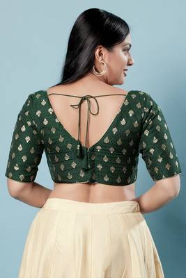 Salwar Studio Women's Green Woven Design Saree Blouse 4