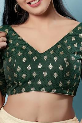 Salwar Studio Women's Green Woven Design Saree Blouse 5