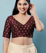 Salwar Studio Women's Maroon Woven Design Saree Blouse