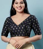 Salwar Studio Women's Navy Blue Woven Design Saree Blouse